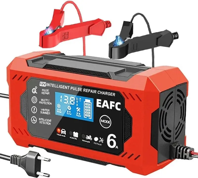 EAFC 12V 6A Auto‐Akku‐Ladegerät, intelligente digitale Ladestation für Bleisäure‐Akku, Smart‐Repair‐Funktion, geeignet für Auto und Motorrad, SVU