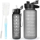 luxuskollektion 2er Pack Trinkflasche BPA-frei mit Zeitmarkierung & Strohhalm