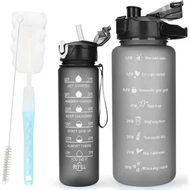 luxuskollektion 2er Pack Trinkflasche BPA-frei mit Zeitmarkierung & Strohhalm