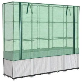vidaXL Hochbeet mit Gewächshaus-Aufsatz Rattan-Optik Weiß 160 x 153 x 40 cm