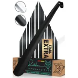 Robfox Metall Schuhlöffel Schwarz I 43cm LANG & EXTRA STABIL I Langer Schuhanzieher aus Edelstahl I kompakte Schuh Anziehhilfe I Schuhauszieher kurz - shoe horn I Edel mit Verpackung (schwarz-matt)