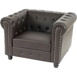 Mendler Luxus Sessel Loungesessel Relaxsessel Chesterfield Kunstleder ~ runde Füße, braun