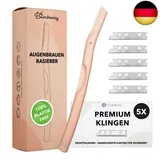 Bamboozy Augenbrauenrasierer mit 5 Premium Klingen - Wiederverwendbare Dermaplaning Rasierer aus Metal für Gesicht, Augenbrauen und Intime Zone - Plastic Frei