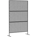 Outsunny - Raumteiler 3-teilig 122 x 198 cm Freistehend Paravent in Gitter, Trennwand 3-TLG Sichtschutz aus Stahl, Outdoor Raumtrenner