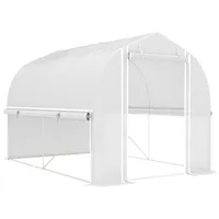 Outsunny Gewächshaus 3 x 2 x 2 m Foliengewächshaus mit 4 Fenster & Tür, Aufrollbar Seitenwänden, UV-beständiger Folientunnel Tomatenhaus mit verzinkten Stahlrahmen, Weiß   Aosom