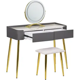 Beliani Schminktisch mit Spiegel und Hocker Surin Led Grau