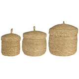 Ib Laursen Dekokorb Ib Laursen - 3er Korb Set mit Deckel Dekokorb Körbe Dekokörbe Natur beige