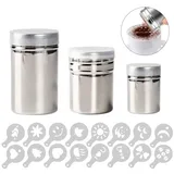 Edelstahl Kakaostreuer,3 Pcs Puderzuckerstreuer streuer Edelstahl powder shakers Kaffee cappuccino schablonen mit Deckel,für Kaffee Kakao Zimt Pulver