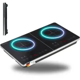 Sommertal Induktionskochfeld 2 Platten 3500W - Super Slim Design, tragbar, bis 240 °C, 4h Timer, Touch-Bedienung, Induktionskochplatte doppelt, Induktionsplatte, Induktionsfeld