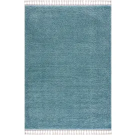 Carpet City "Pulpy 100" Gr. 7, blau, -240x340 cm - Shaggyteppich Langflor - Kettfäden - Schlafzimmerteppich Flauschig weich, mit Fransen, uni, viele Größen, Wohnzimmer, Schafzimmer