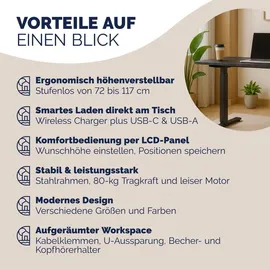 CASARIA Höhenverstellbarer Schreibtisch Schwarz