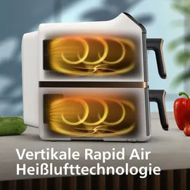 Philips 4000 Series Airfryer mit zwei aufeinander gestapelten Körben Schwarz/Gold/Grau