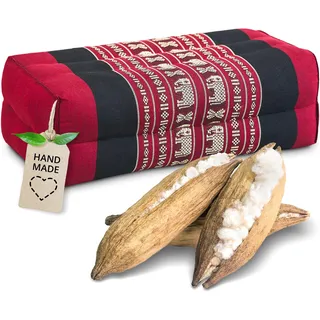 livasia Block Yogakissen eckig - 17x34x12cm - Meditationskissen mit Kapok, Stützkissen Bolster rechteckig, Yoga Pilates Zubehör Nackenkissen, Thaikissen fest handgefertigt (Rot/Elefanten)