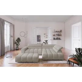 Cotta Ecksofa COTTA "Orion L-Form", platinum, B:310cm H:70cm T:225cm, 100% Polyester, Sofas, Ecksofa, mit Kopfteilverstellung & 5 Nierenkissen