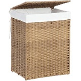 Songmics Wäschekorb mit Deckel aus Kunststoff, 46 x 60 x 33 cm, 90 L, natur,