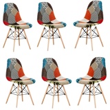 Lot de 6 chaises Moda patchwork - Tissu recouvert de pieds en bois - Multicolore