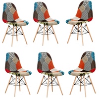 Lot de 6 chaises Moda patchwork Tulip - Tissu recouvert de pieds en bois - Multicolore