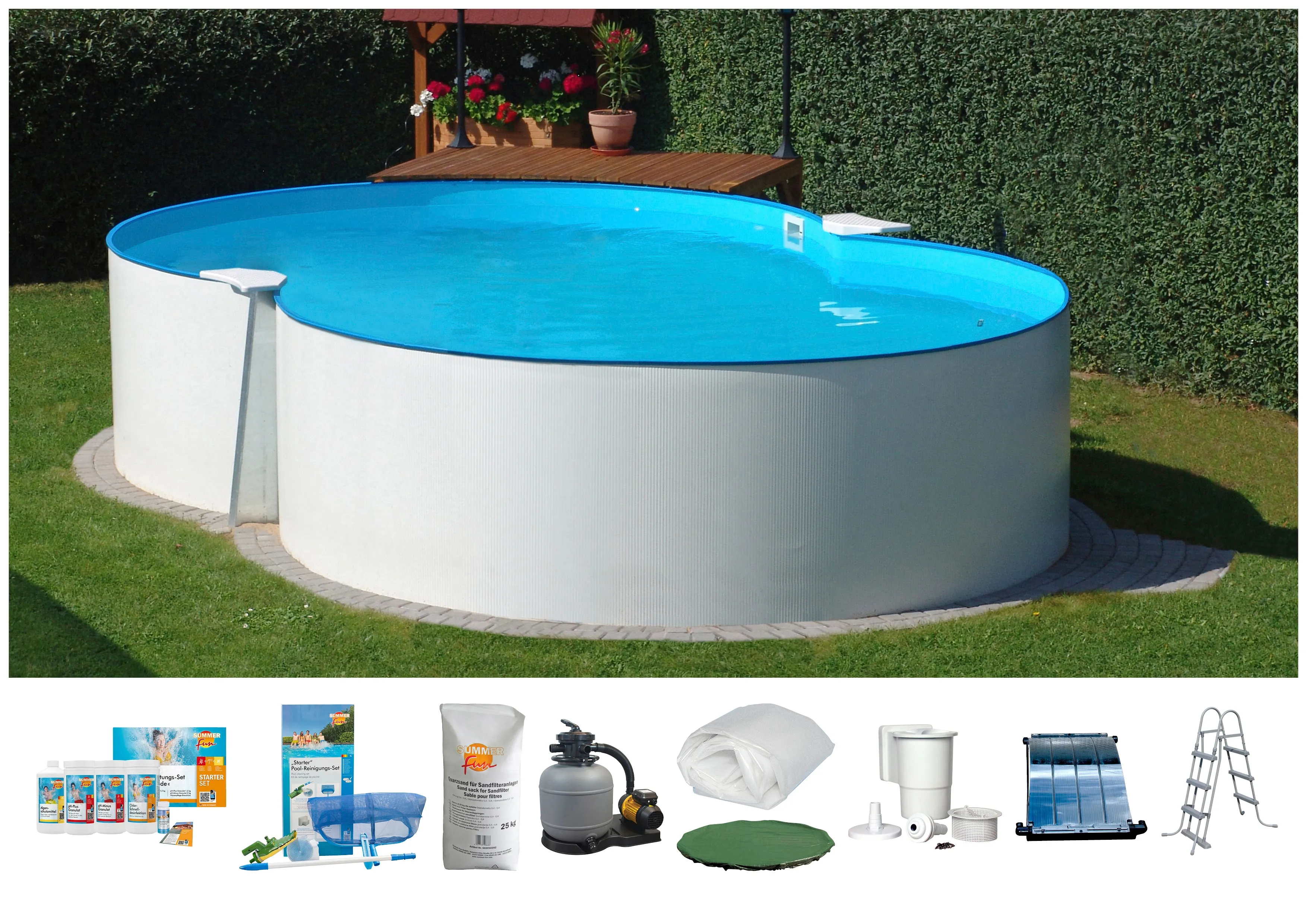 Achtformpool CLEAR POOL Schwimmbecken Gr. B/H/L: Breite 300cm x Höhe 120cm x Länge 470cm, 13000 l, weiß 470x300x120 cm inkl. Solarset