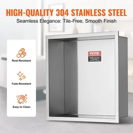 Vevor Wandnische 10x33,02x33,02cm Duschnische Edelstahl Nische Einlagig 100 % Wasserdicht Nischeneinbau 0-40°C Betriebstemperatur 92°-Inneneckdes...