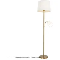 QAZQA Klassische Stehlampe bronzefarbener Stoffschirm weiß mit Leselampe -