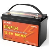 SANFOU 12V100Ah LiFePO4 Batterie, 1280Wh Lithium Akku mit 100A BMS Low Temperature Schutz, 5000-15000 Mal Autobatterien, Unterstützung 4S4P, perfekt als Stromquelle für Wohnmobile Camping