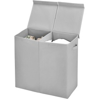 GIANTEX Wäschekorb 115 L mit 2 Fächern, Wäschesammler Wäschebox mit Deckel & Griff, Wäschesortierer Wäschesack aus Vliesstoff, Wäschetruhe Wäschetrenner 62 x 31 x 60 cm (Grau)
