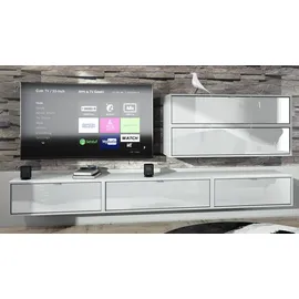 Vladon Wohnwand, Weiß Hochglanz, Holzwerkstoff, 260x150x37 cm, Wohnzimmer, Wohnwände, Wohnwand-Sets