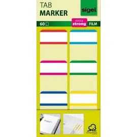 Sigel HN201 Tab Marker, extra starke Haftmarker, 25 x 38 mm, 60 Streifen, für dauerhafte Anwendung, beschriftbar und rückstandsfrei wiederablösbar