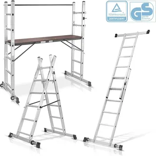 STAHLWERK Leitergerüst LG-270 ST 150 kg Tragkraft, 3 in 1 Mehrzweckleiter