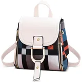DIRRONA Mode Damen Farbblock Rucksack Klein Elegant Umhängetasche Lässig Multifunktional Rucksack Travel Arbeit Einkaufen Dating Schule Cityrucksack PU Leder Wasserdicht Rucksack Weiß