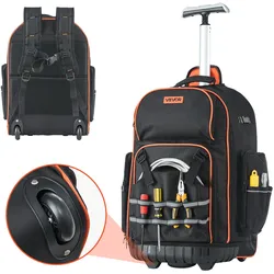 VEVOR Werkzeugrucksack mit Rollen 72 Taschen Arbeitsrucksack Werkzeugtasche 50kg