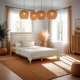 Homestyle4u Holzbett Beige Holz, Textil, Schlafzimmer, Betten, Polsterbetten