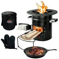 Arebos Feuerstelle Raketenofen inkl. Grillpfanne Dutch Oven BBQ, (Stück, Set) schwarz