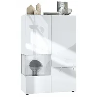 Vladon Vitrine, Weiß Hochglanz, 91.5x136.5x37 cm, Wohnzimmer, Wohnwände, Vitrinenschränke