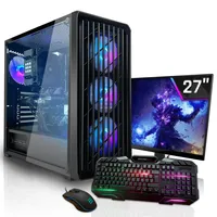 SYSTEMTREFF Basic Gaming Komplett PC Set AMD Ryzen 7 5700G 8x4.6GHz | AMD Radeon RX Vega 8 4K HDMI DX12 | 1TB M.2 NVMe | 16GB DDR4 RAM | WLAN Desktop Paket Computer für Gamer, Gaming