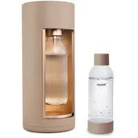 Mysoda: Stilvoller Glassy Wassersprudler aus Holzkomposit und Aluminium (ohne CO2-Zylinder) mit 1-Liter-Glasflasche & BPA-freier 1-Liter-Plastikflasche - Latte