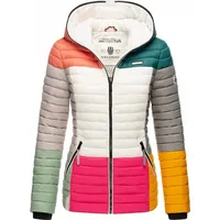 NAVAHOO Damen Stylische Steppjacke Colorblocking Übergangsjacke mit Kapuze Multikulti