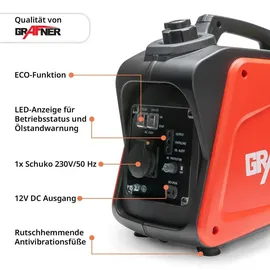 Grafner Stromerzeuger Inverter Genrator 1100 W (1 KW Dauerleistung), Benzinbetrieb 4 Takt, 230V, Invertertechnologie für empfindliche Geräte, lei...
