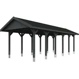 SKANHOLZ Skan Holz Wallgau - Satteldach Einzelcarport Breite 380 cm Gr. 3 - 380 x 900 cm Dachschalung Dachschalung mit Dachschindeln (schwarz) schiefergrau Holzcarport