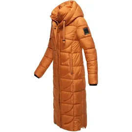 Navahoo Damen, Wintermantel Warmer Steppmantel extralang mit Kapuze Waffelchen Rusty Cinnamon Gr. M - M