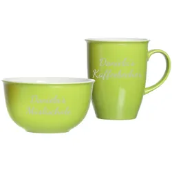 Luxentu – Gravur Doppio Müslischale & Kaffeebecher mit Namen in Silbergravur - Grün