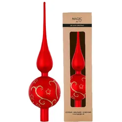 Christbaumspitze Glas 36cm mit Sternen & Ranken Muster - Merry Red