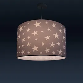 Paco Home Pendellampe Kinderzimmer Pendelleuchte Baby Lampenschirm Stoff Rund Sterne Kinderlampe E27