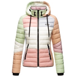 NAVAHOO Damen Steppjacke leichte Übergangsjacke mit Kapuze im Colourblocking Stil Lulana Multikulti