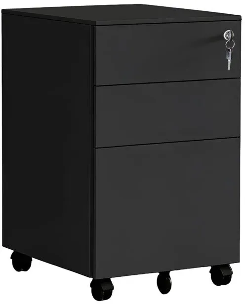 Relaxdays Abschließbarer Rollcontainer aus Metall Schwarz