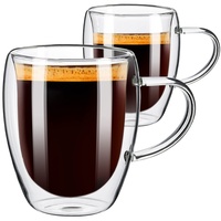 ParaCity Cappuccino Tassen 2er Set, 350ml Latte Macchiato Gläser, Doppelwandige Gläser mit Henkel, Espressotassen aus Borosilikatglas, Kaffeegläser für Spülmaschinenfestes (350ML)