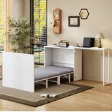 Klappbett Metall & Holz Weiß 90x200 Cm Mit Drehbarem Schreibtisch, Rollen Und Matratze