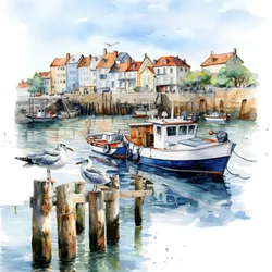 ti-flair 20 Servietten Papier 33x33cm 3-lagig hochwertige Einweg Papierservietten Lanchservietten Motivservietten Maritim Boote im Hafen Küstenlandschaft Meer