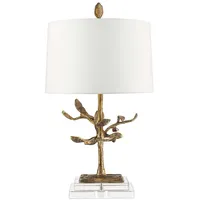 Elstead Lighting Tischlampe Designleuchte Schreibtischlampe Kristallglas Leinen H 66,2