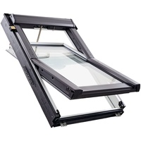 Roto Schwingfenster Dachfenster RotoQ Q42C W2EF Tronic Comfort Verglasung Holz Weiß, 2-fach Verglasung, 134x160 cm (13/16),Elektrisch-Funk